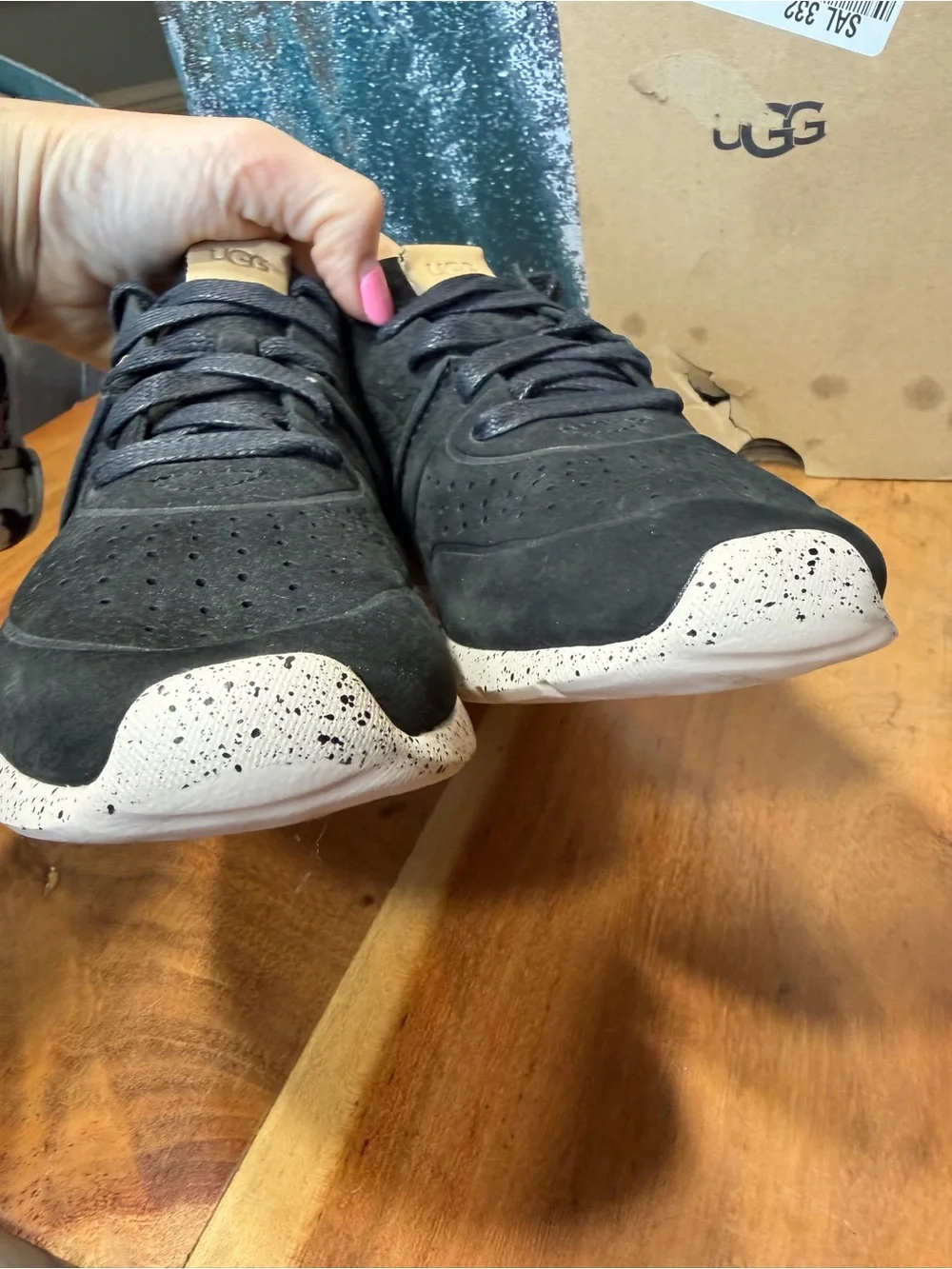 UGG Minimalist Tye Black Nubuck Perforated‎ Sneakers Size 6 NIB
